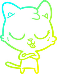 cold gradient line drawing of a cartoon cat