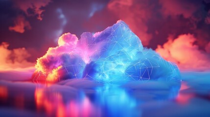 3D render of a colorful cloud with glowing neon, shaped like an intriguing prism - obrazy, fototapety, plakaty