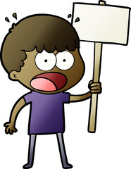 cartoon shocked man with placard