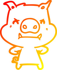 warm gradient line drawing of a angry cartoon pig