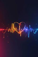 A heartbeat chart with a love symbol, vibrant neon light style