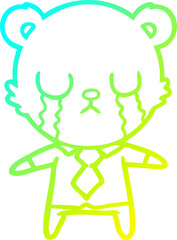 cold gradient line drawing of a crying cartoon bear