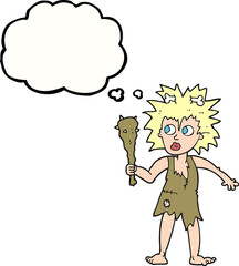 freehand drawn thought bubble cartoon cave woman