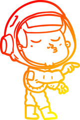 warm gradient line drawing of a cartoon confident astronaut