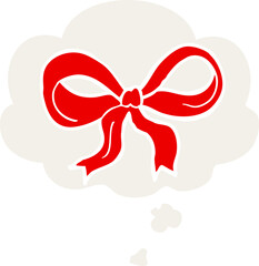 cartoon decorative bow with thought bubble in retro style
