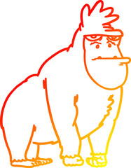 warm gradient line drawing of a cartoon gorilla