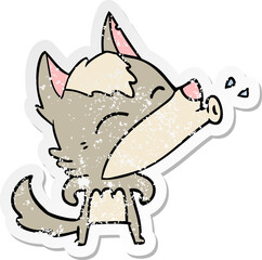 distressed sticker of a howling wolf cartoon
