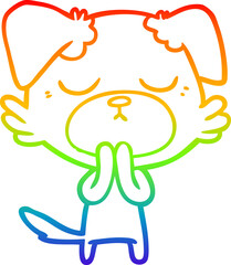 rainbow gradient line drawing of a cute cartoon dog