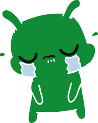freehand drawn cartoon of cute sad alien