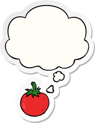 cartoon tomato with thought bubble as a printed sticker