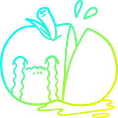 cold gradient line drawing of a cartoon sad sliced apple