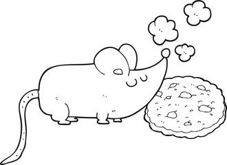 cute freehand drawn black and white cartoon mouse and cookie