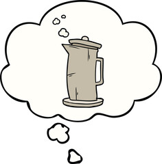 cartoon old kettle with thought bubble