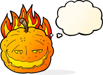 cartoon halloween pumpkin with thought bubble