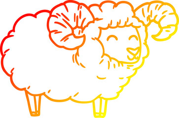 warm gradient line drawing of a cartoon ram