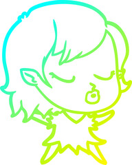 cold gradient line drawing of a cute cartoon vampire girl