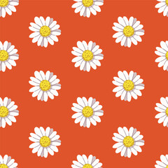 Seamless pattern of white daisy flowers with red background. Modern floral pattern, Vintage floral background, Pattern for design wallpaper, Gift wrap paper and fashion prints.