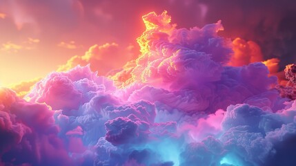 A 3D render of a colorful cloud with glowing neon, embodying the essence of creativity