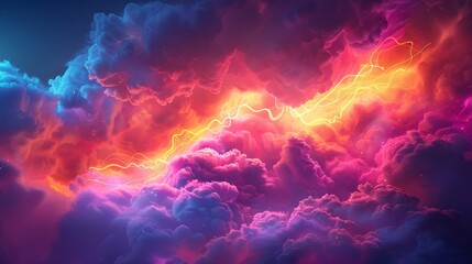 A 3D render of a colorful cloud with glowing neon, embodying the essence of creativity - obrazy, fototapety, plakaty