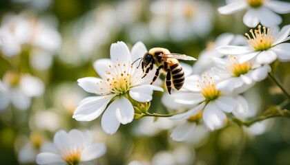 Obraz premium bee on a white flower on a tree 
