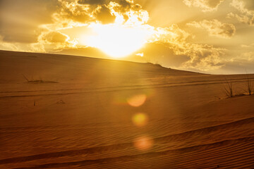 Sand dune at sunset, back shot
