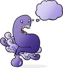 cartoon halloween ghost in bottle with thought bubble