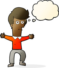 cartoon startled man with thought bubble