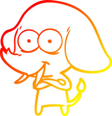 warm gradient line drawing of a happy cartoon elephant