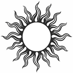 Abstract tribal sun illustration with intricate black and white flames.