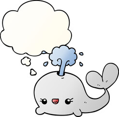 cute cartoon whale with thought bubble in smooth gradient style