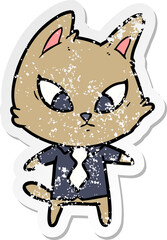 distressed sticker of a confused cartoon business cat