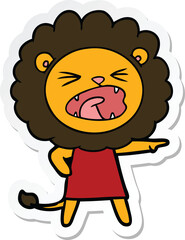 sticker of a cartoon angry lion in dress