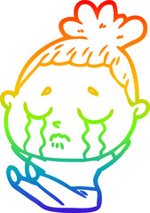 rainbow gradient line drawing of a cartoon crying woman