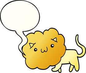 cute cartoon lion with speech bubble in smooth gradient style