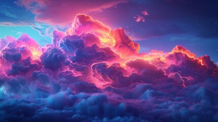 Fototapeta na wymiar A 3D render of a colorful cloud with glowing neon, symbolizing the power of regeneration