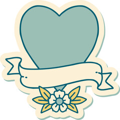 sticker of tattoo in traditional style of a heart and banner - 775972851