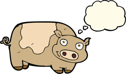 cartoon pig with thought bubble