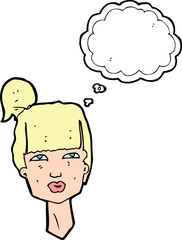 cartoon female head with thought bubble
