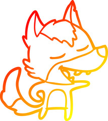 warm gradient line drawing of a cartoon wolf laughing
