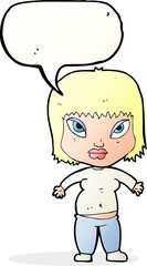 cartoon overweight woman with speech bubble