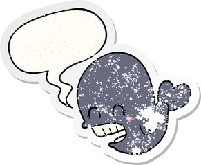 cartoon whale with speech bubble distressed distressed old sticker