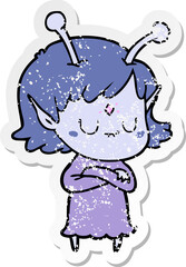 distressed sticker of a cartoon alien girl