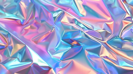 Render of holographic foil on a futuristic wallpaper, folded metallic paper, etc.