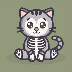 halloween cat skeleton vector...
