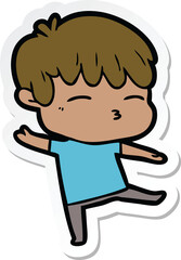 sticker of a cartoon curious boy