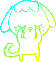 cold gradient line drawing of a cute puppy crying cartoon