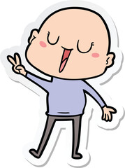 sticker of a happy cartoon bald man