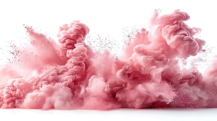 A pink explosion of powder on a white background. Paint Holi.