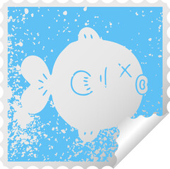 distressed square peeling sticker quirky symbol fish - 775975636