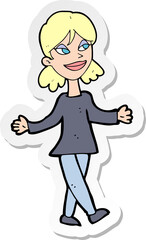 sticker of a cartoon woman with no worries - 775975648